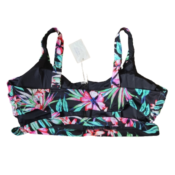 SEXY ☆ BLACK TROPICAL PRINT ☆ ZIP FRONT ☆ CAGED RIBBED BIKINI ☆ NWT - Picture 8 of 12